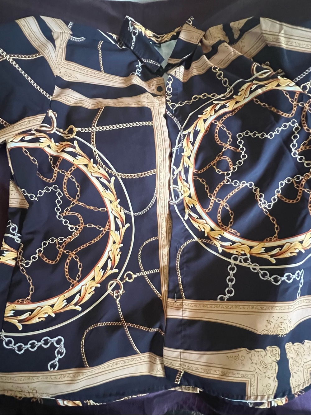 NFINITY black Shirt and shorts with Gold Chain Print